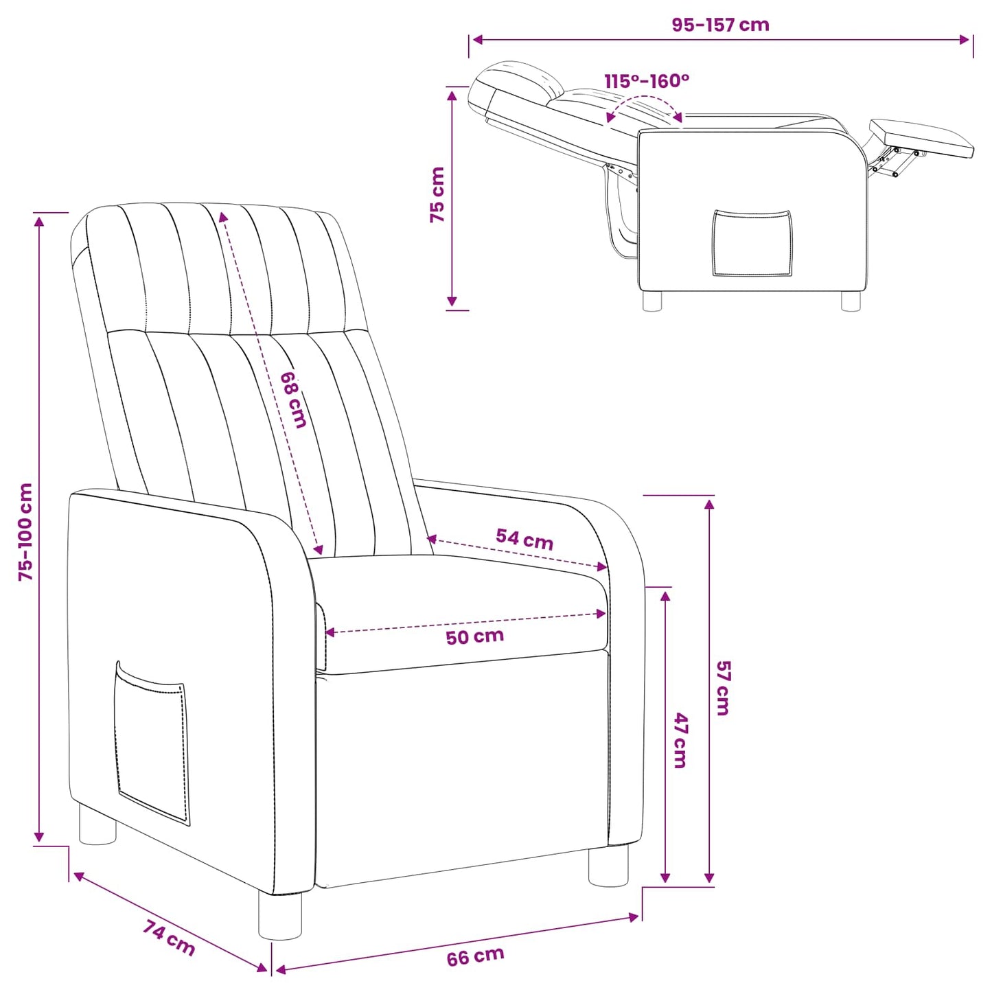 Recliner Lyserød Velour (V)