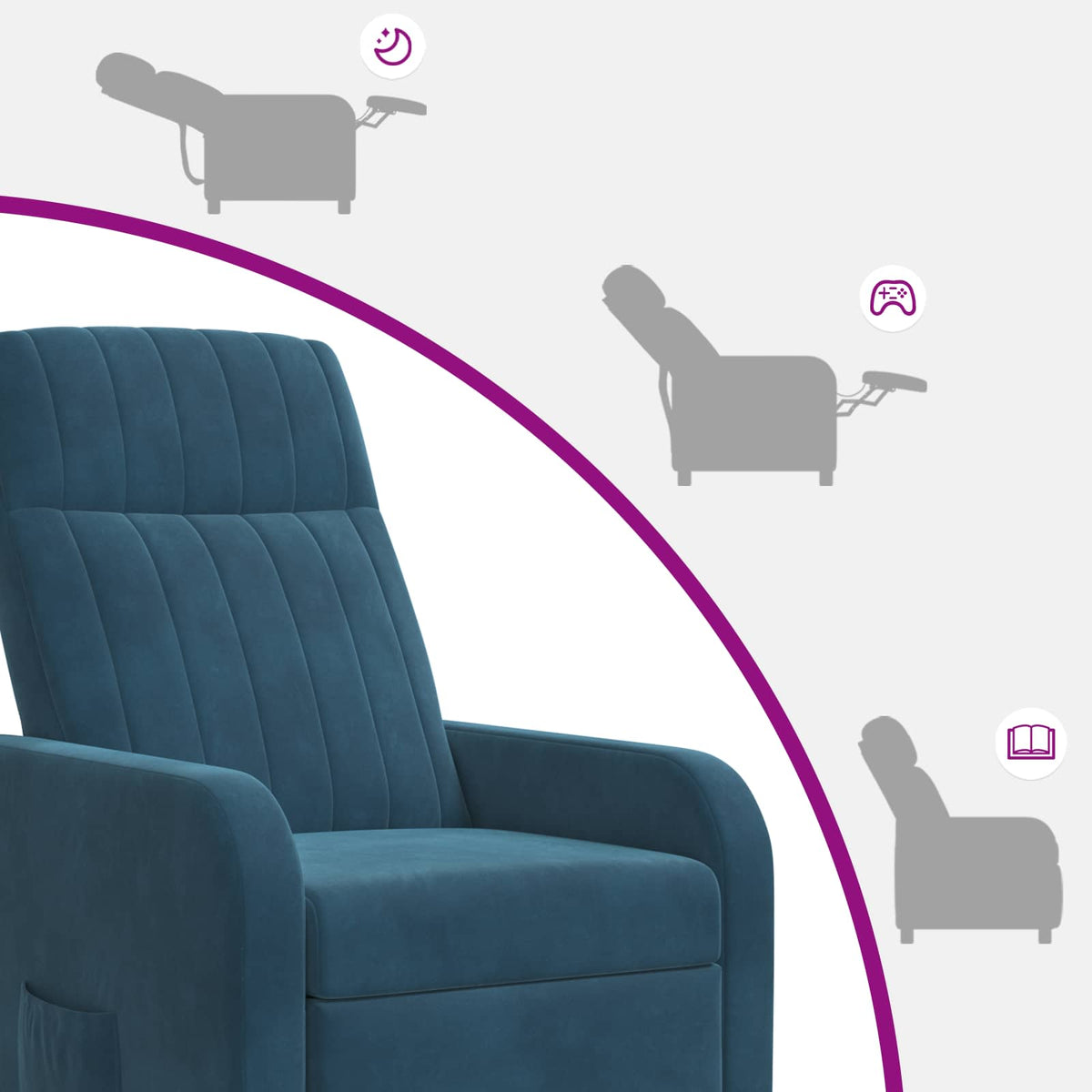 Massage Lænestol Blå Velour (V)