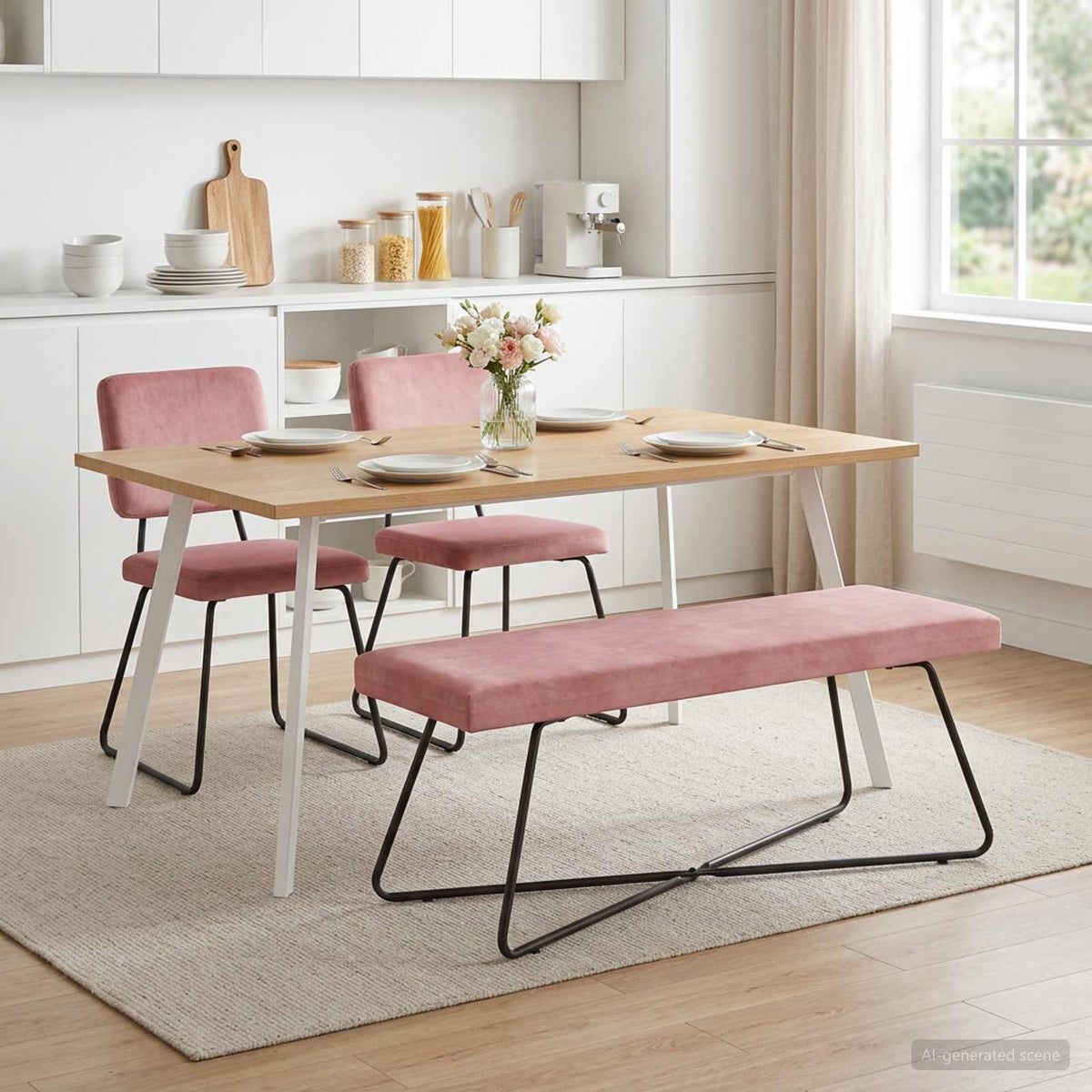bænk Lyserød 110 x 40 x 45 cm Fløjl