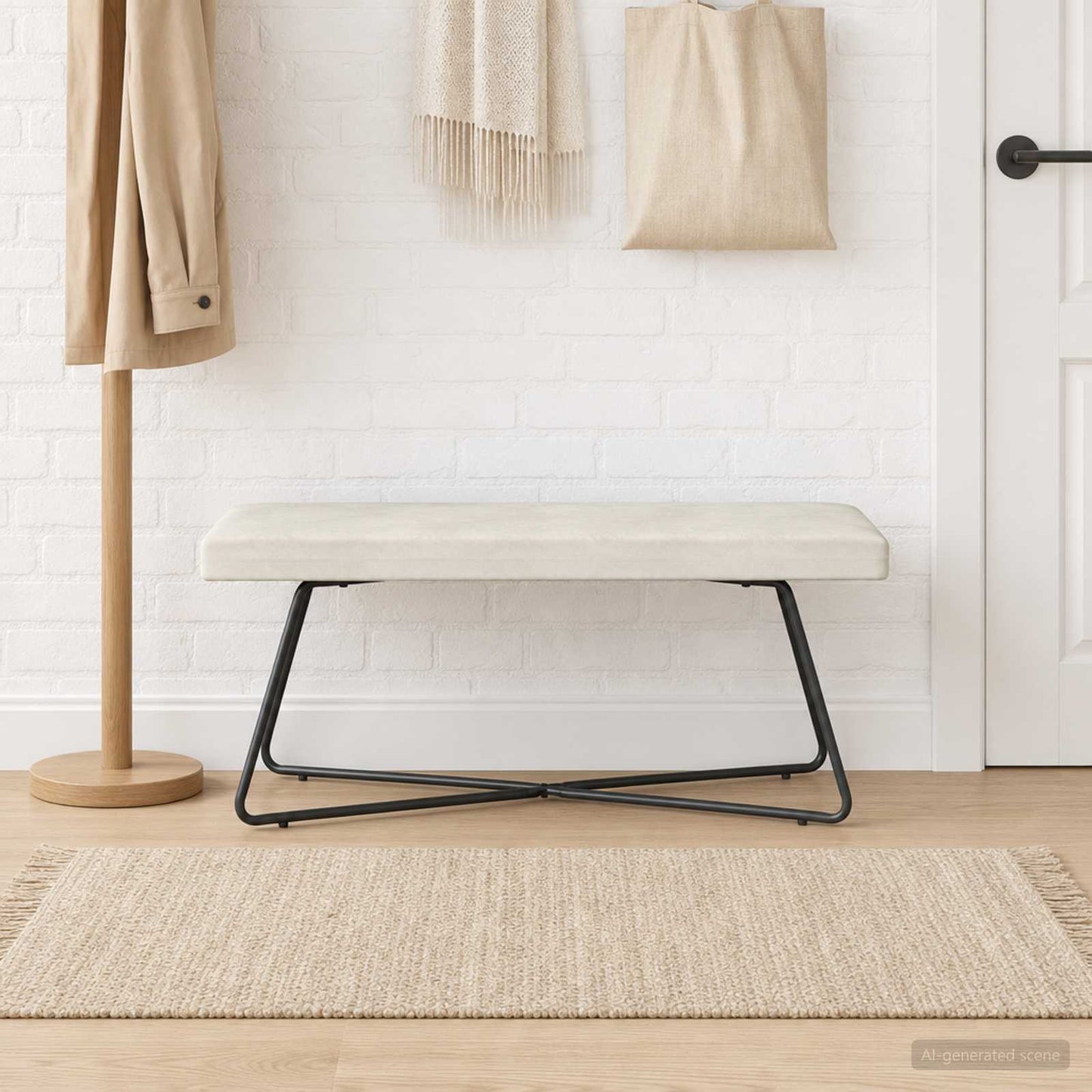 bænk Cremefarvet 110 x 40 x 45 cm Fløjl