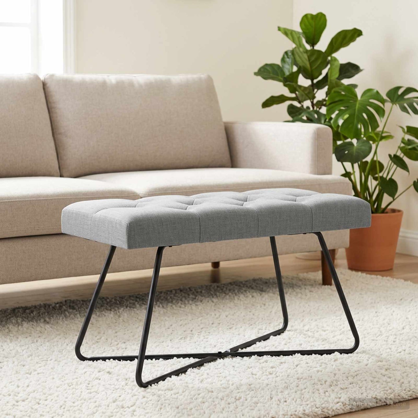 Bænk med knap tufting Lysegrå 80 x 40 x 46 cm Stof