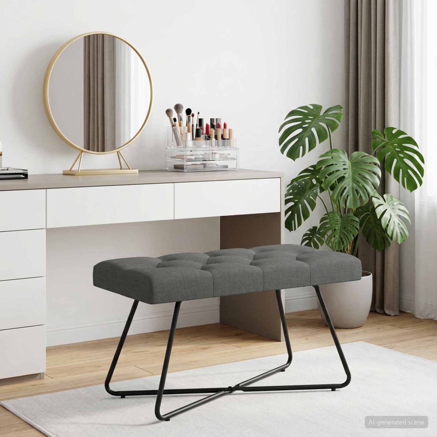 Bænk med knap tufting Mørkegrå 80 x 40 x 46 cm Stof