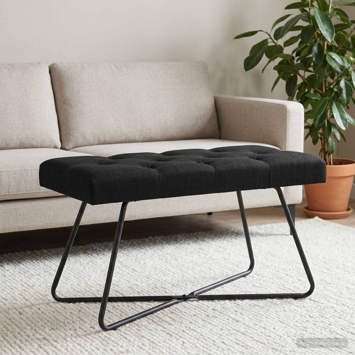 Bænk med knap tufting Sort 80 x 40 x 46 cm Stof