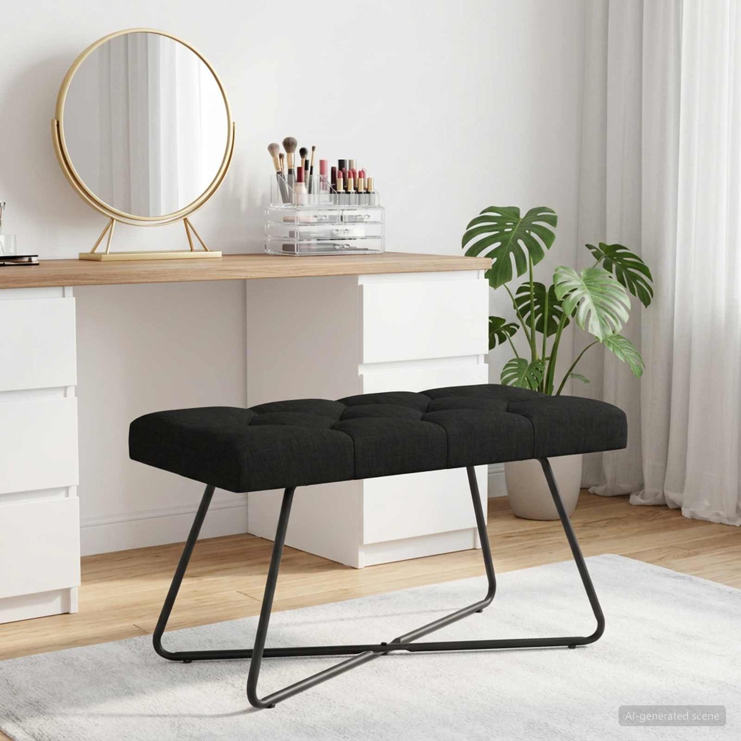 Bænk med knap tufting Sort 80 x 40 x 46 cm Stof