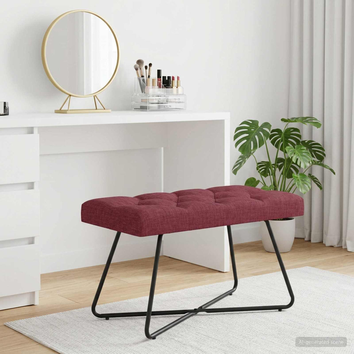 Bænk med knap tufting Vinrød 80 x 40 x 46 cm Stof