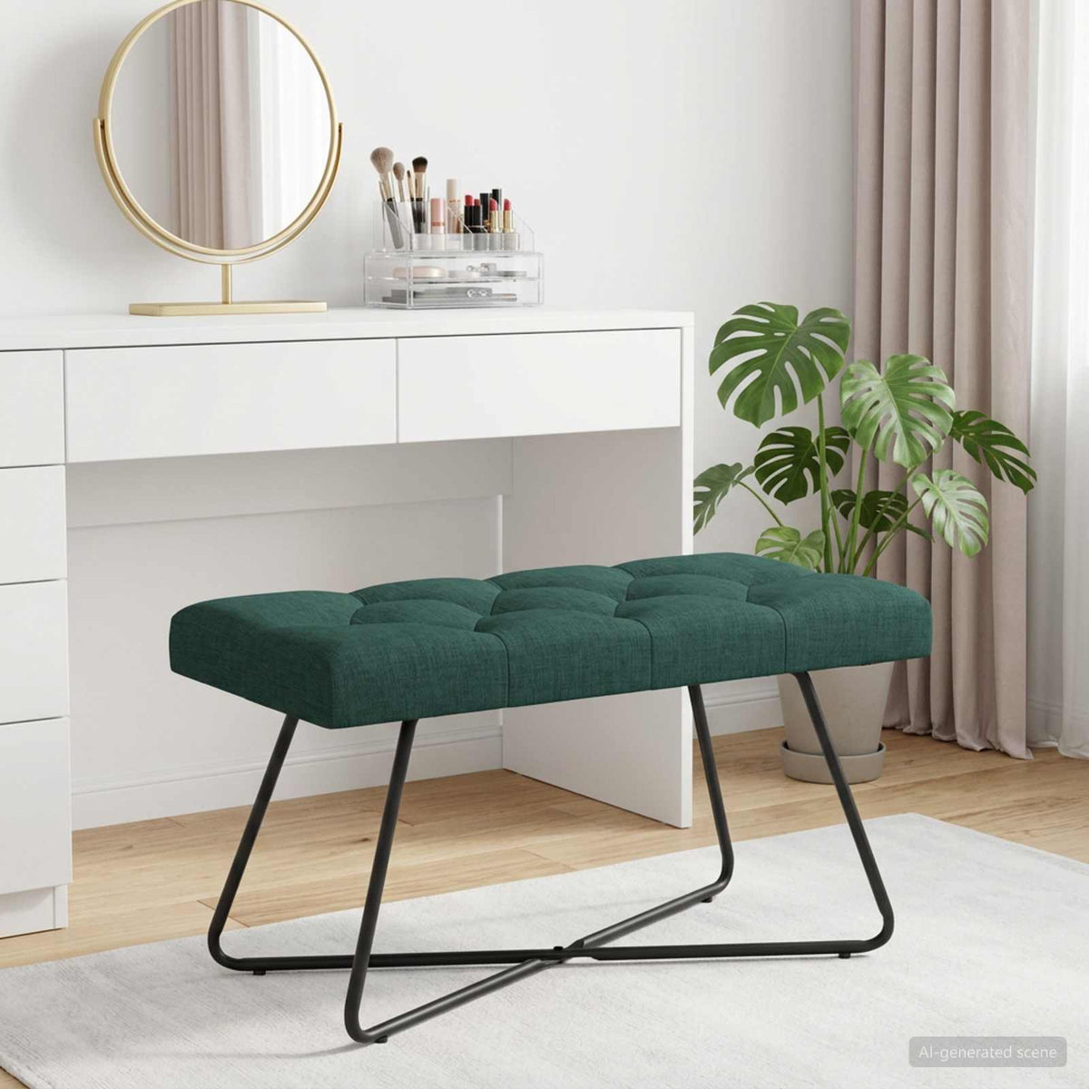 Bænk med knap tufting Mørkegrøn 80 x 40 x 46 cm Stof