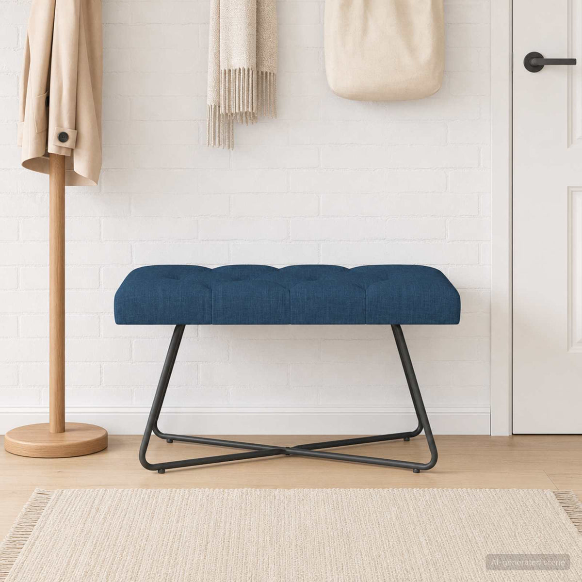 Bænk med knap tufting Blå 80 x 40 x 46 cm Stof