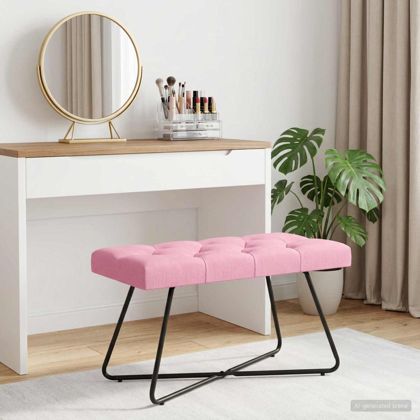 Bænk med knap tufting Lyserød 80 x 40 x 46 cm Stof