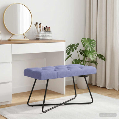 Bænk med knap tufting Jeans blå 80 x 40 x 46 cm Stof