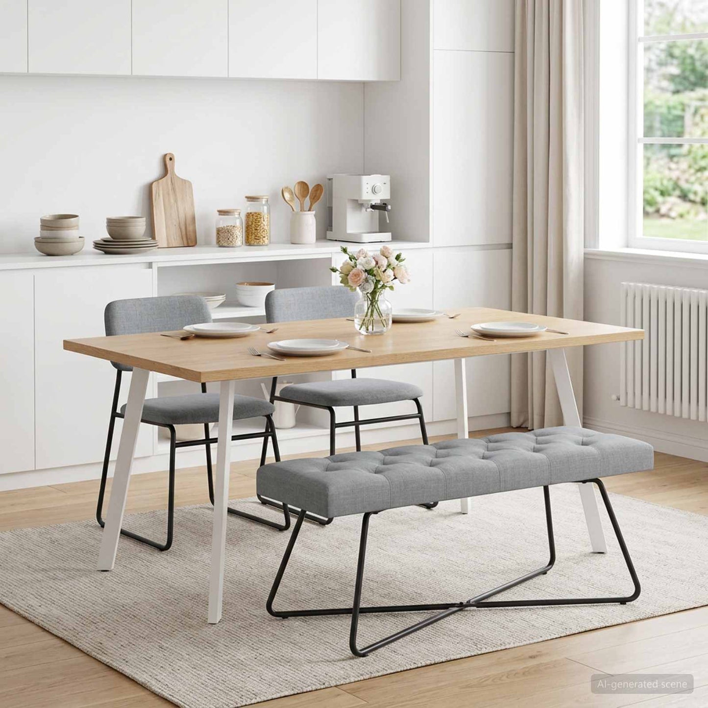 Bænk med knap tufting Lysegrå 110 x 40 x 46 cm Stof
