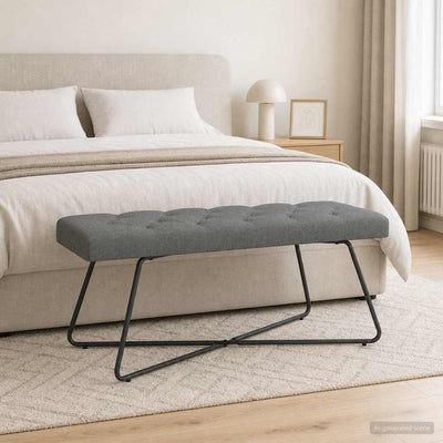Bænk med knap tufting Mørkegrå 110 x 40 x 46 cm Stof