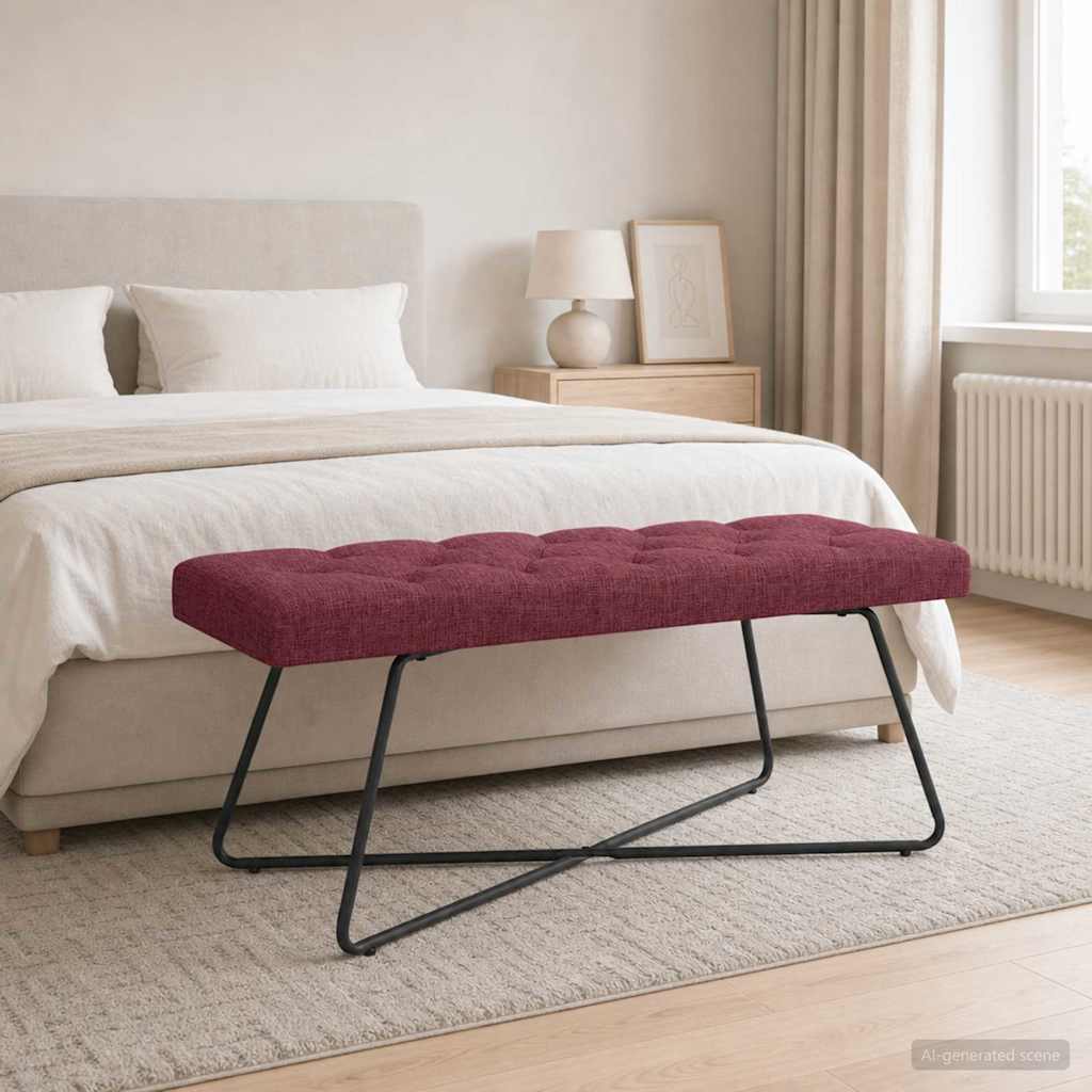 Bænk med knap tufting Vinrød 110 x 40 x 46 cm Stof