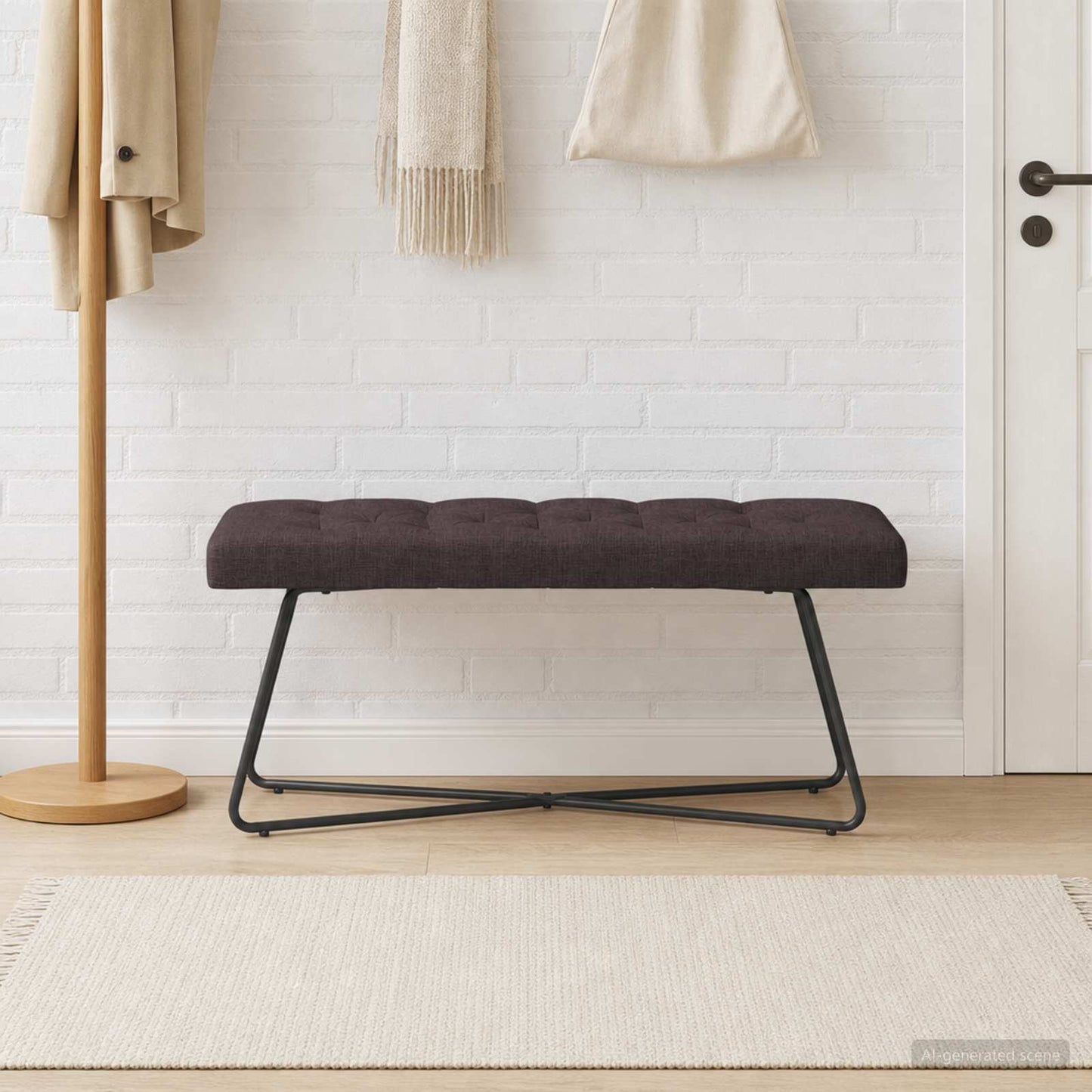 Bænk med knap tufting Mørk Brun 110 x 40 x 46 cm Stof
