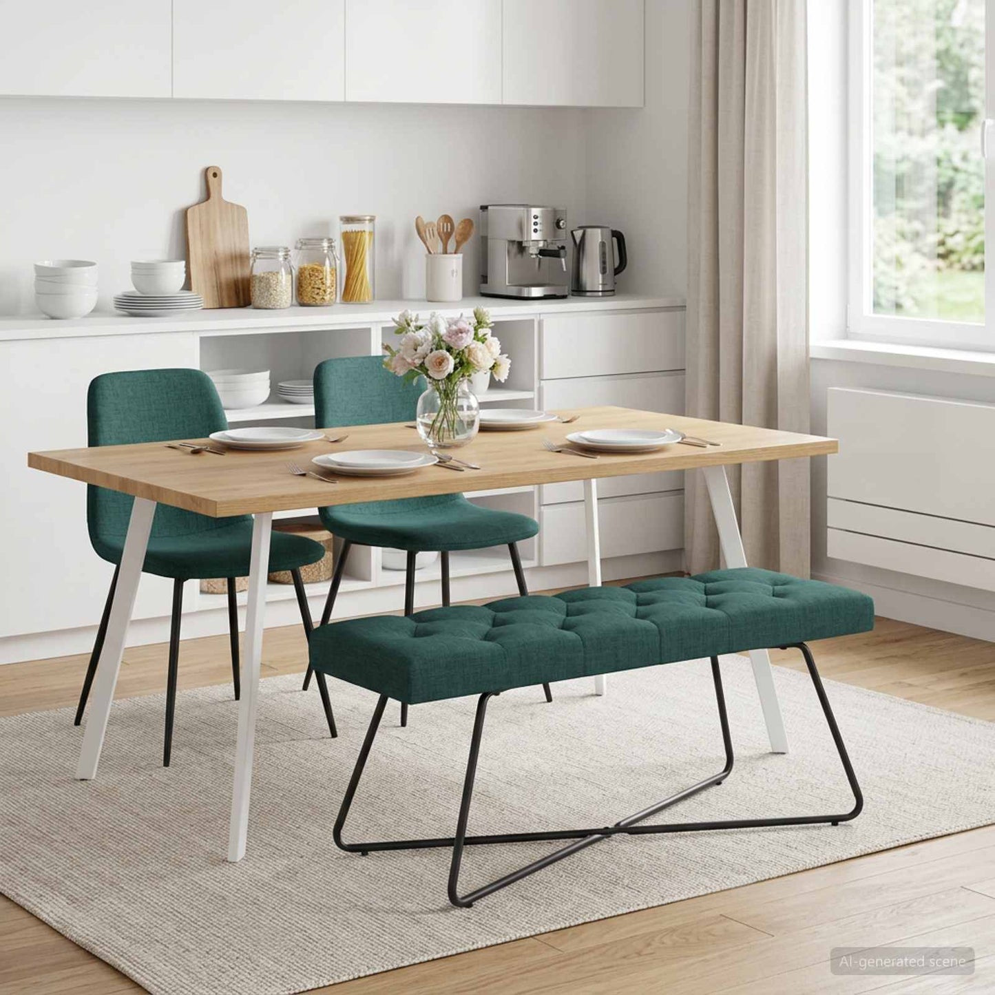 Bænk med knap tufting Mørkegrøn 110 x 40 x 46 cm Stof