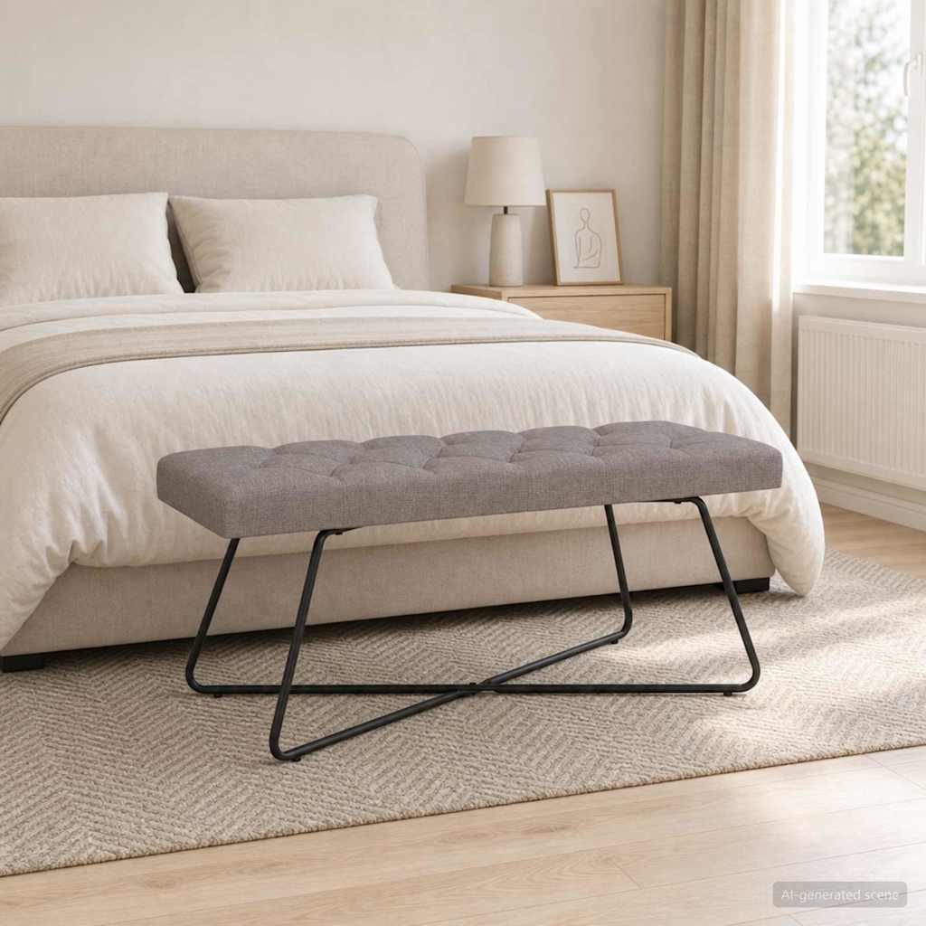 Bænk med knap tufting Gråbrun 110 x 40 x 46 cm Stof Knap tufted