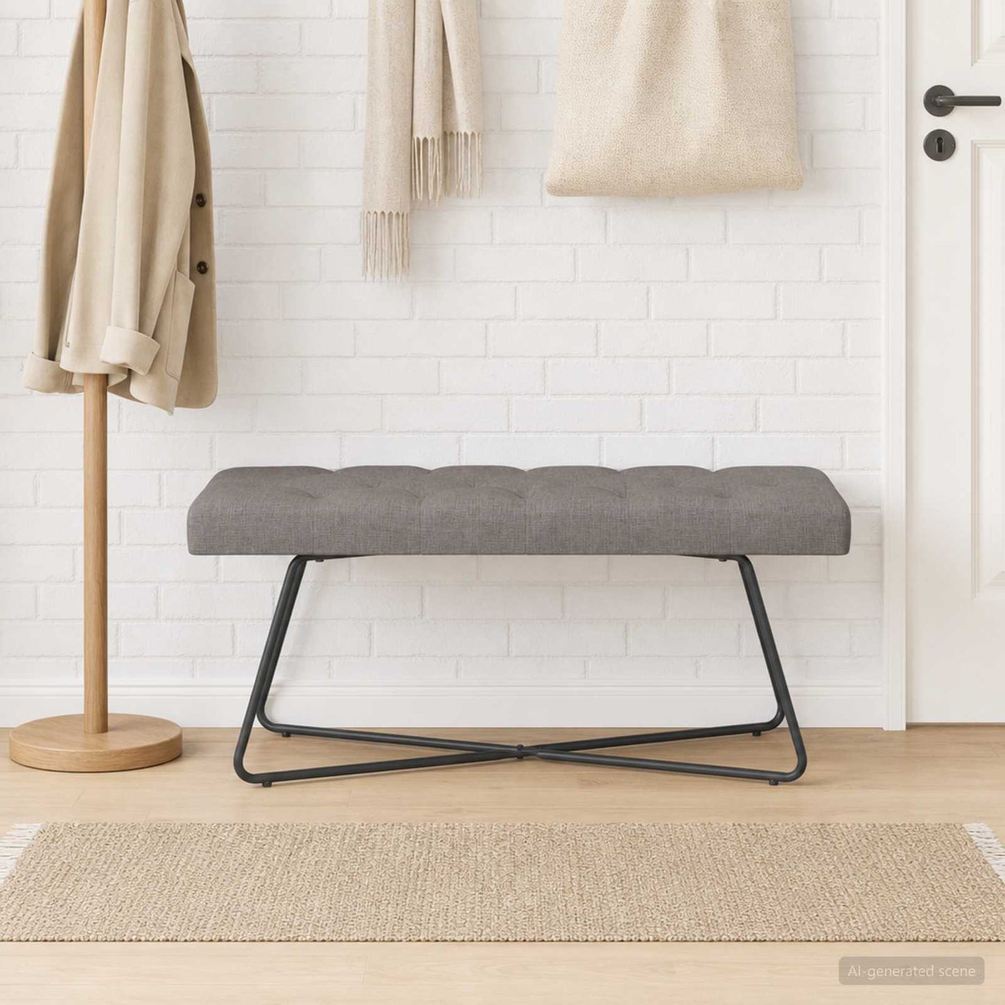 Bænk med knap tufting Gråbrun 110 x 40 x 46 cm Stof Knap tufted