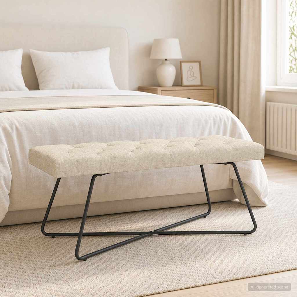 Bænk med knap tufting Cremefarvet 110 x 40 x 46 cm Stof