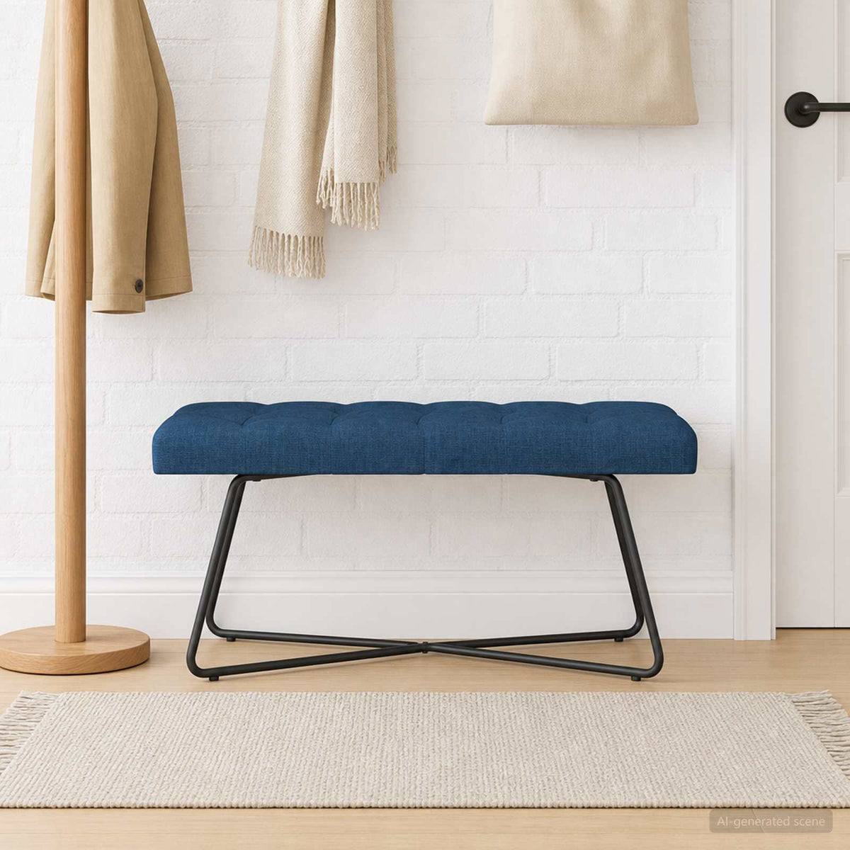 Bænk med knap tufting Blå 110 x 40 x 46 cm Stof