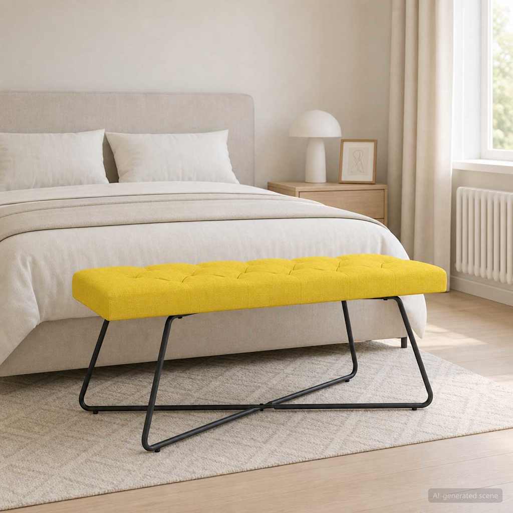 Bænk med knap tufting Lys Gul 110 x 40 x 46 cm Stof