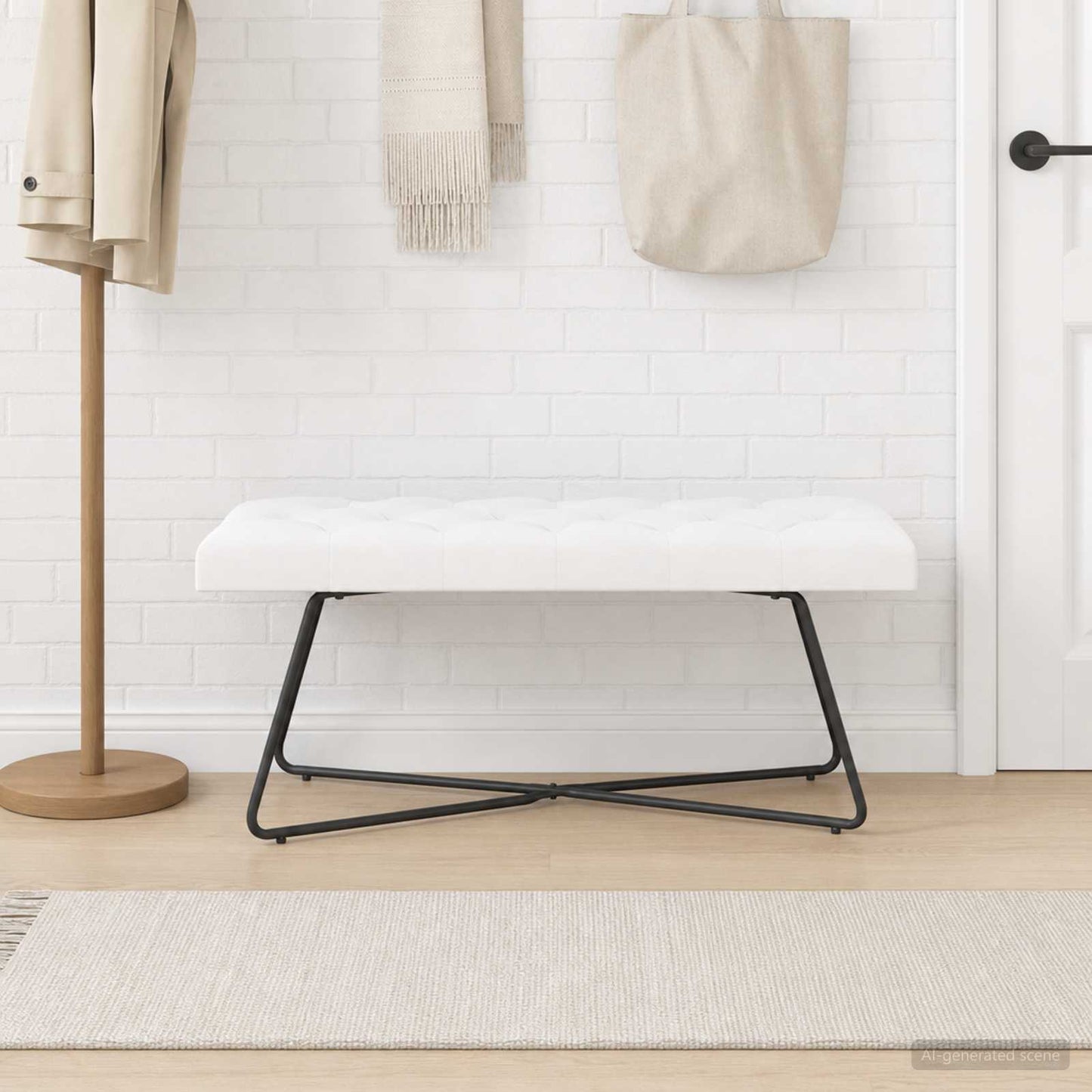 Bænk med knap tufting Hvid 110 x 40 x 46 cm Stof