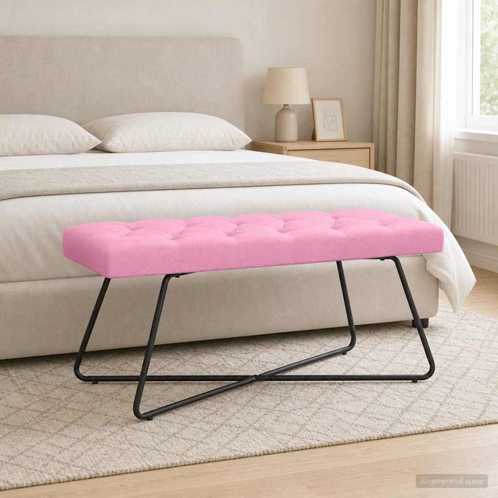 Bænk med knap tufting Lyserød 110 x 40 x 46 cm Stof