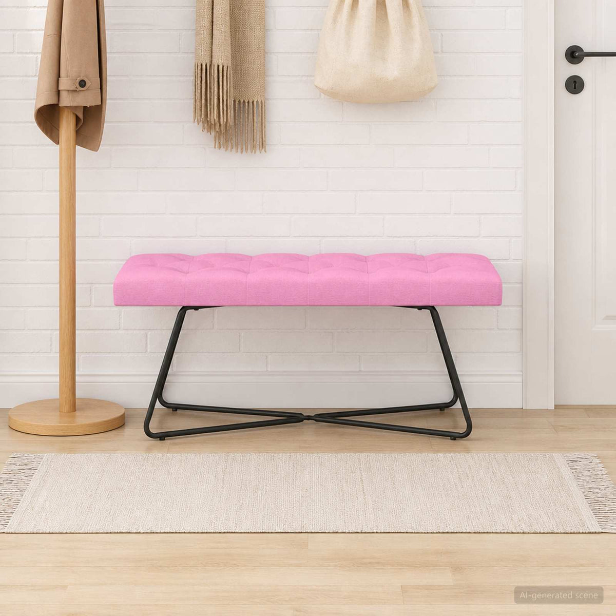 Bænk med knap tufting Lyserød 110 x 40 x 46 cm Stof