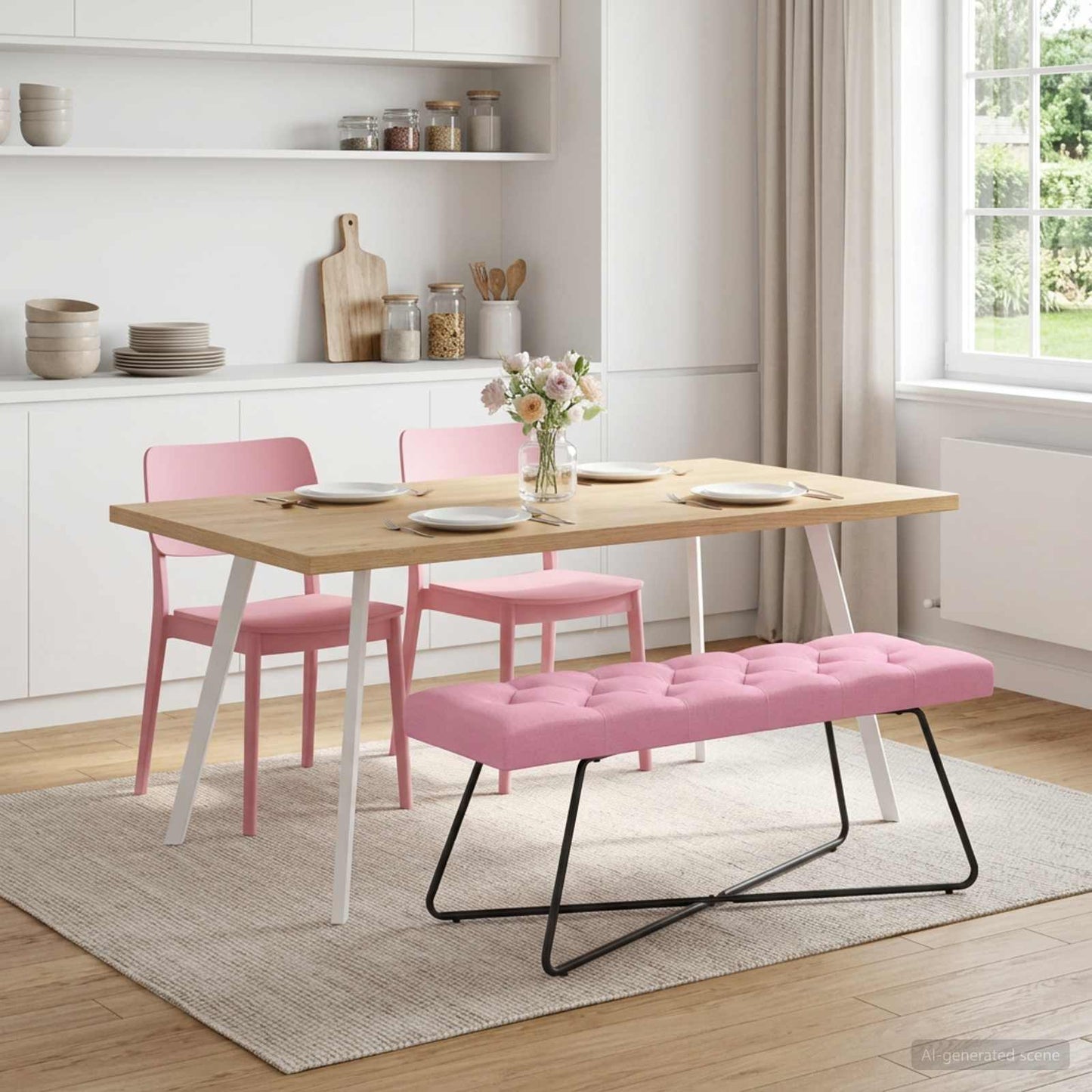 Bænk med knap tufting Lyserød 110 x 40 x 46 cm Stof