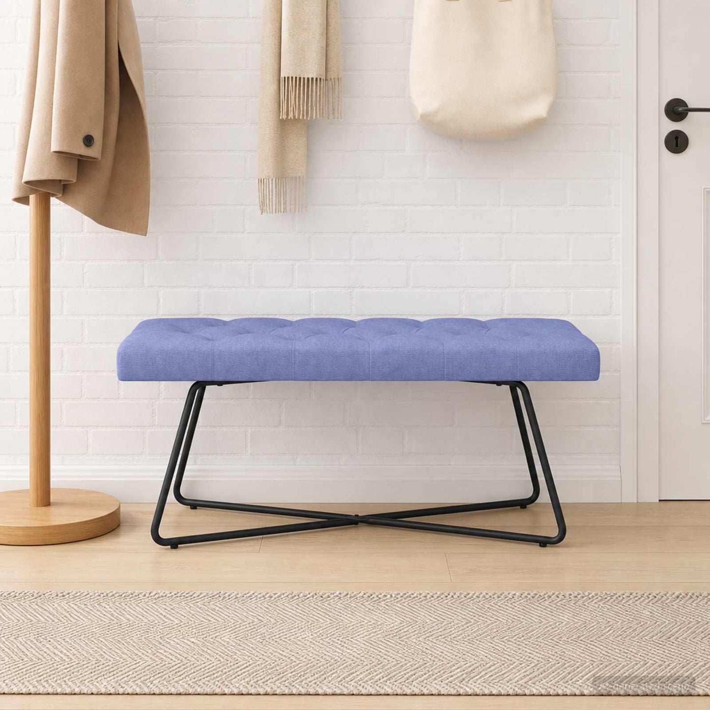 Bænk med knap tufting Jeans blå 110 x 40 x 46 cm Stof