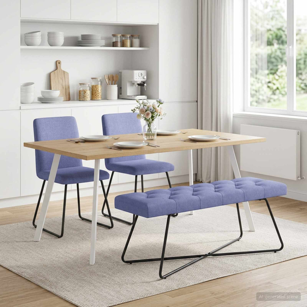 Bænk med knap tufting Jeans blå 110 x 40 x 46 cm Stof