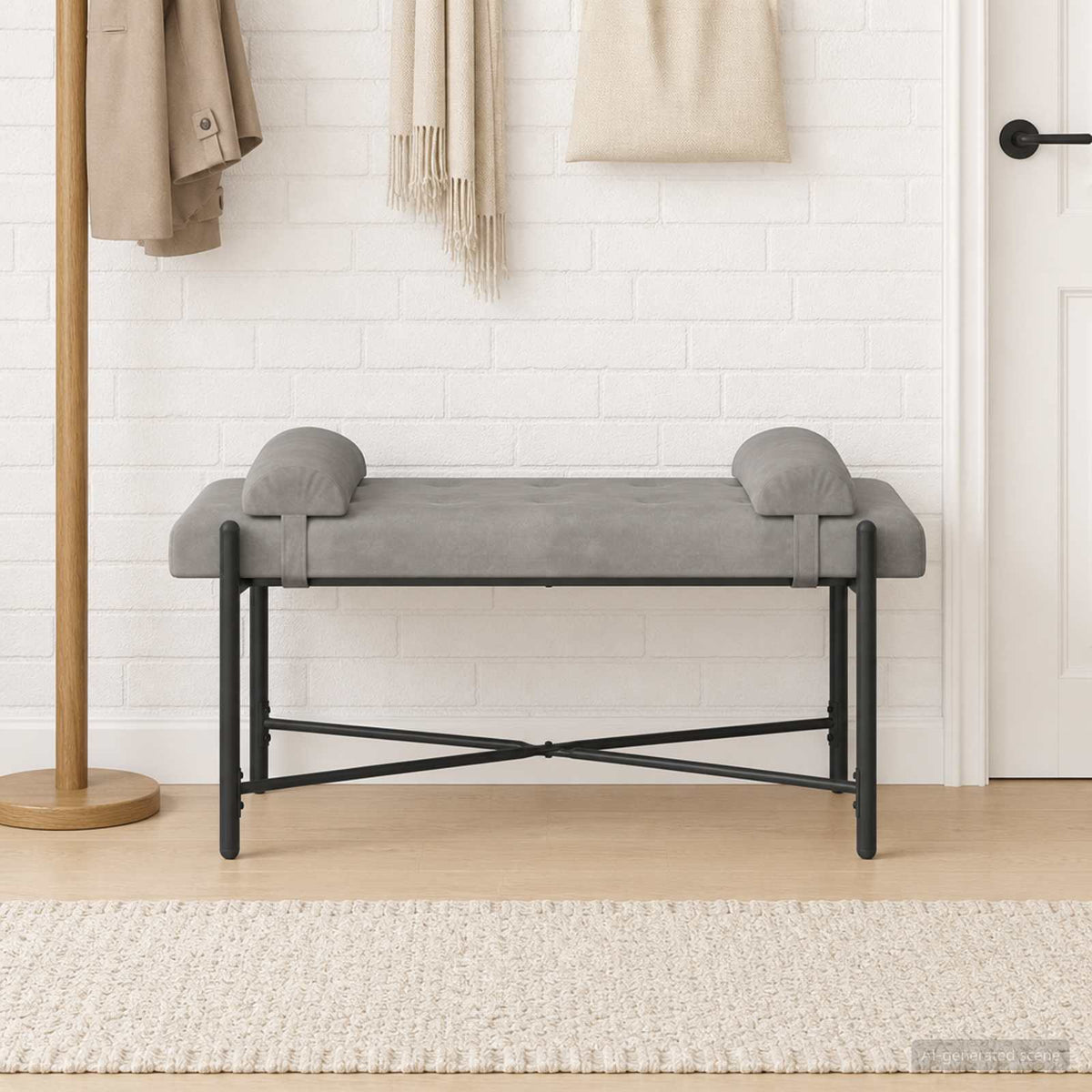 Knappet bænk med puder Lysegrå 110 x 40 x 46 cm Fløjl
