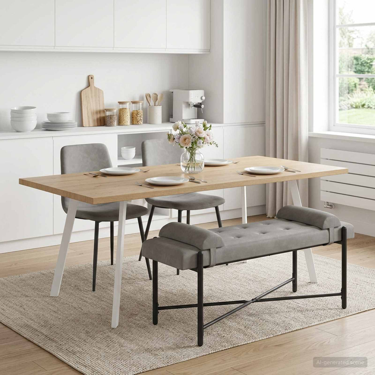 Knappet bænk med puder Lysegrå 110 x 40 x 46 cm Fløjl