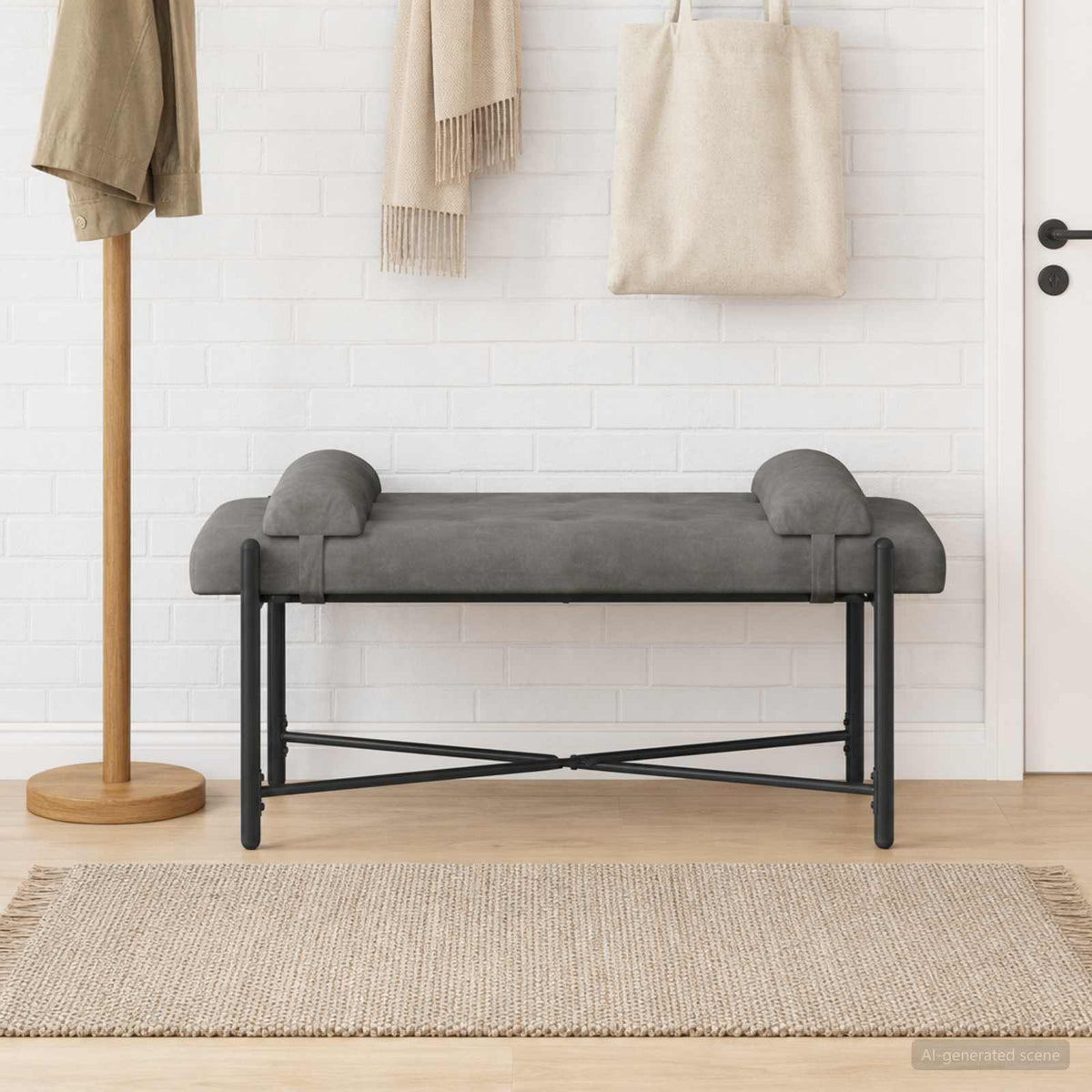 Knappet bænk med puder Mørkegrå 110 x 40 x 46 cm Fløjl