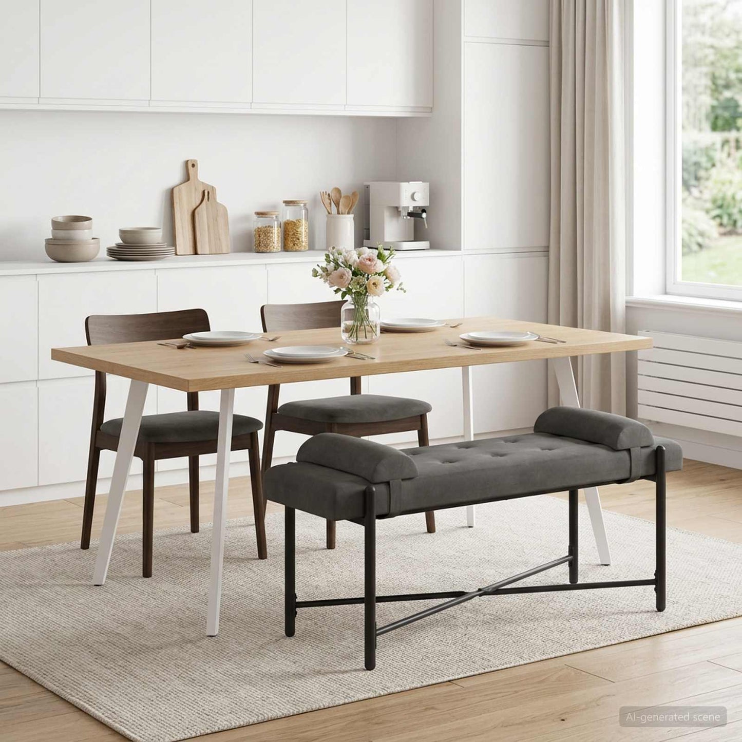 Knappet bænk med puder Mørkegrå 110 x 40 x 46 cm Fløjl