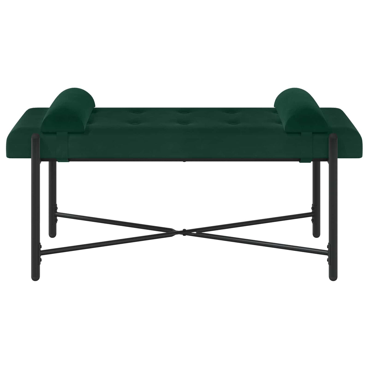 Knappet bænk med puder Mørkegrøn 110 x 40 x 46 cm Fløjl