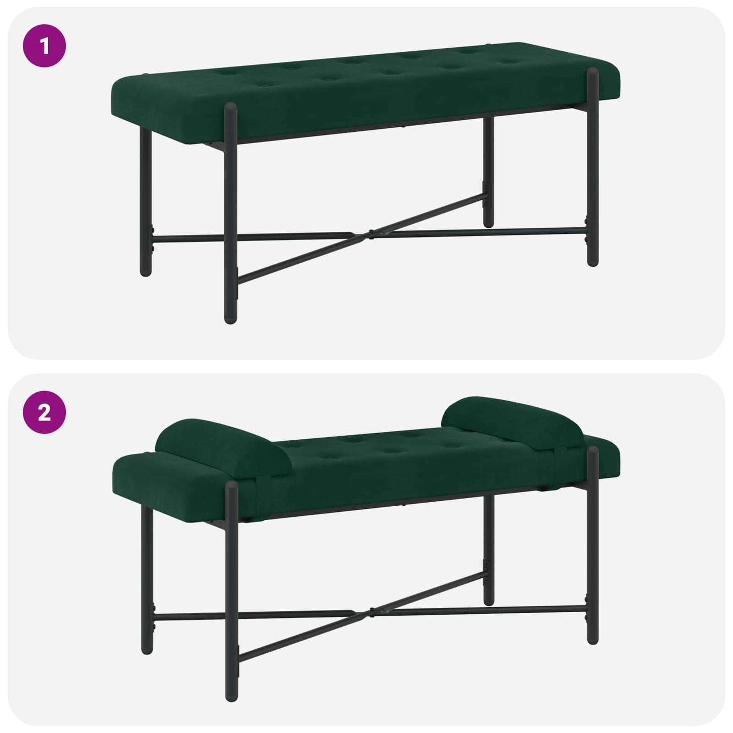 Knappet bænk med puder Mørkegrøn 110 x 40 x 46 cm Fløjl