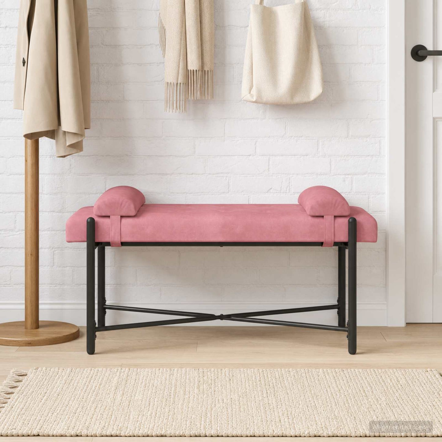 Knappet bænk med puder Lyserød 110 x 40 x 46 cm Fløjl