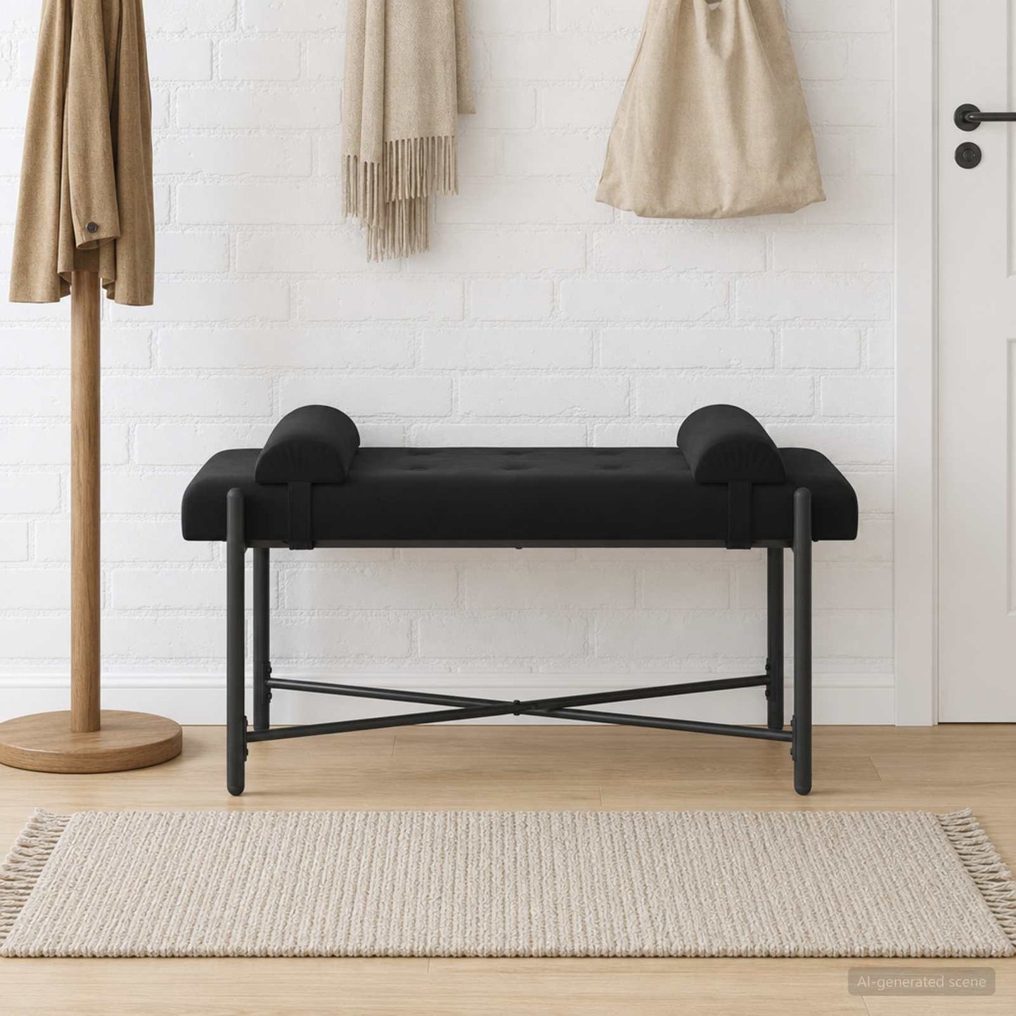 Knappet bænk med puder Sort 110 x 40 x 46 cm Fløjl