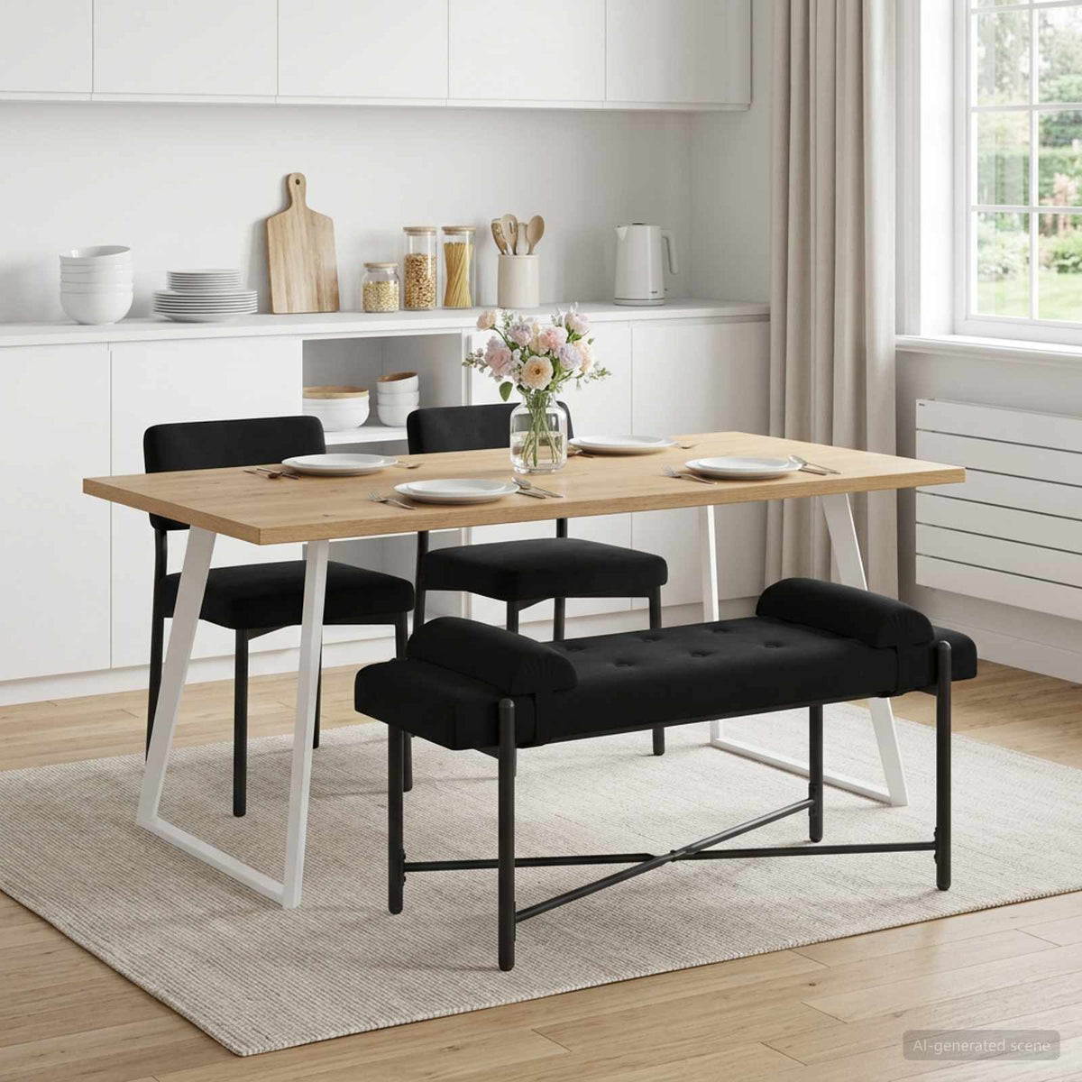 Knappet bænk med puder Sort 110 x 40 x 46 cm Fløjl