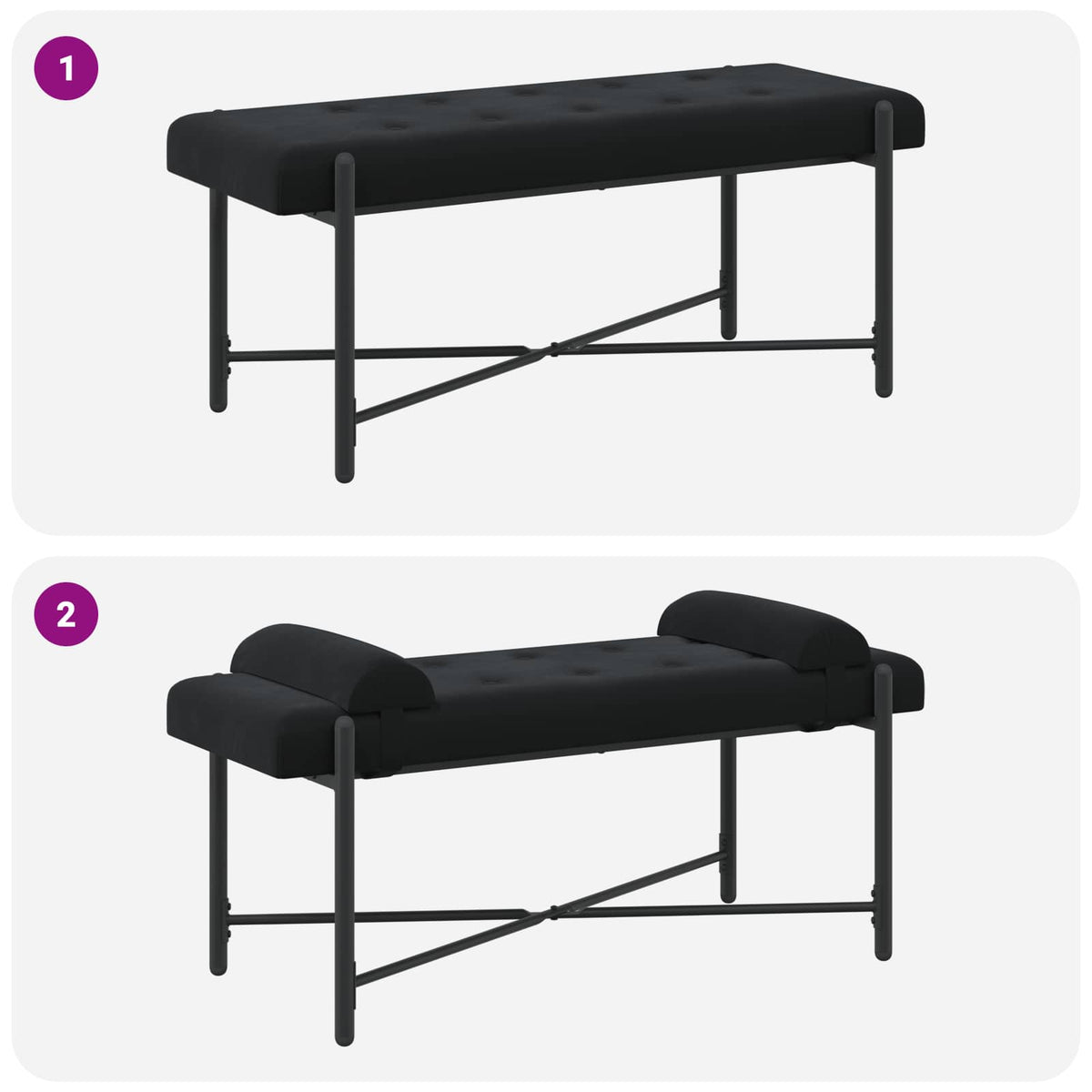 Knappet bænk med puder Sort 110 x 40 x 46 cm Fløjl
