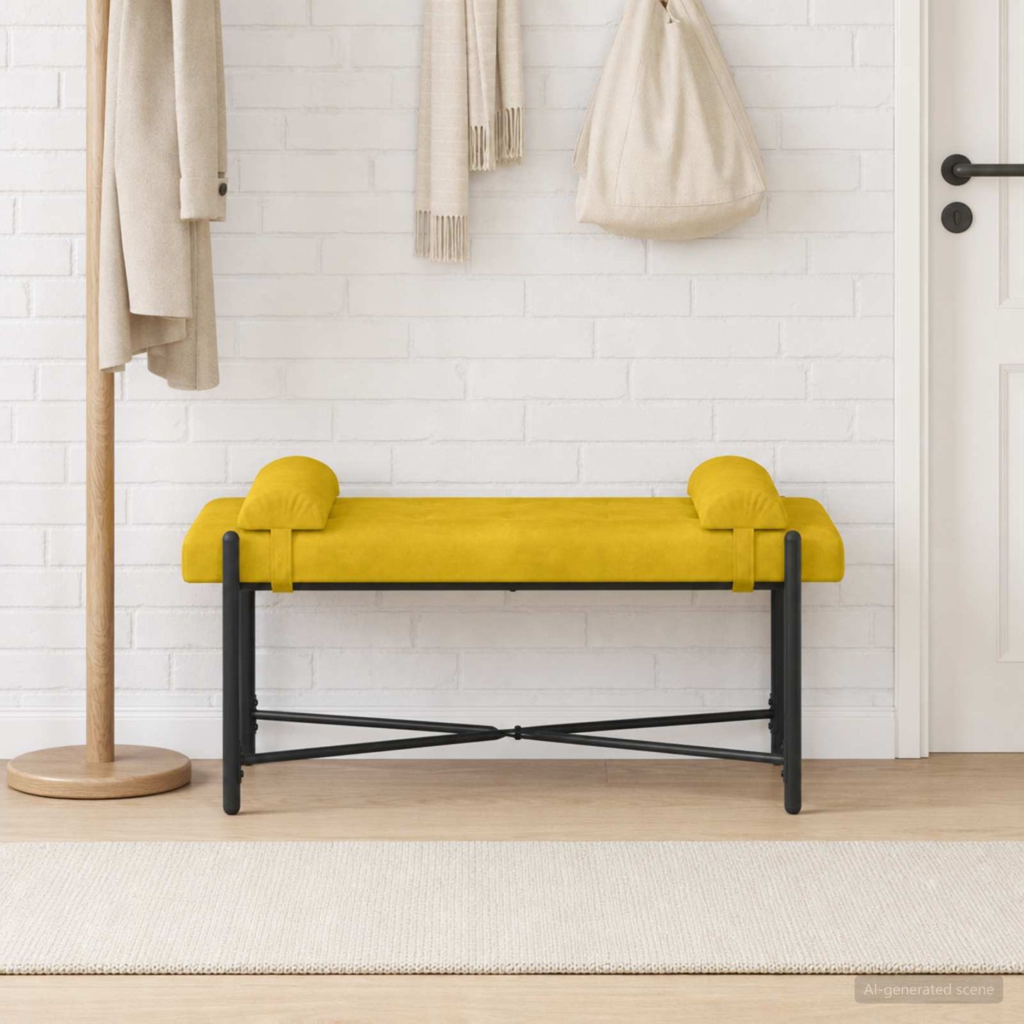 Knappet bænk med puder Gul 110 x 40 x 46 cm Fløjl