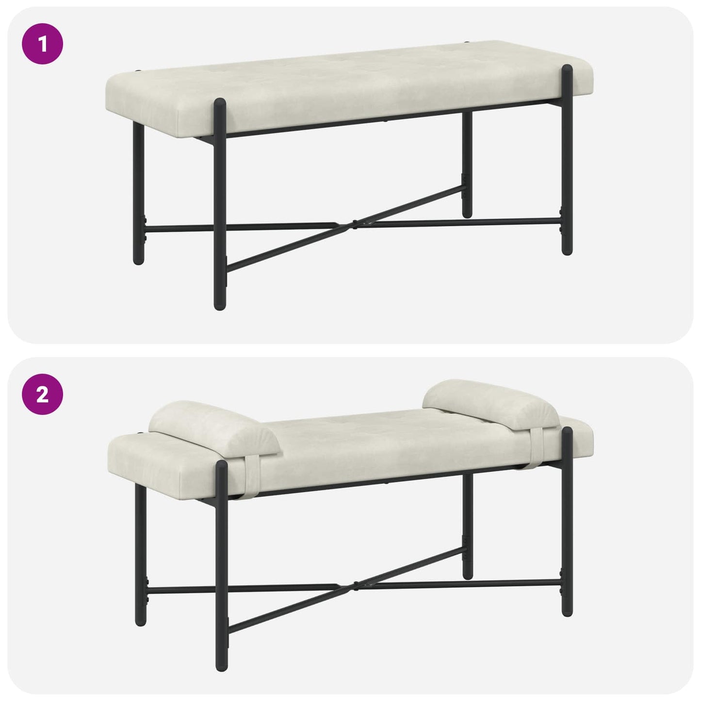 Knappet bænk med puder Cremefarvet 110 x 40 x 46 cm Fløjl