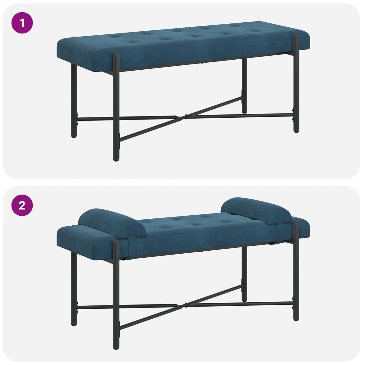 Knappet bænk med puder Blå 110 x 40 x 46 cm Fløjl