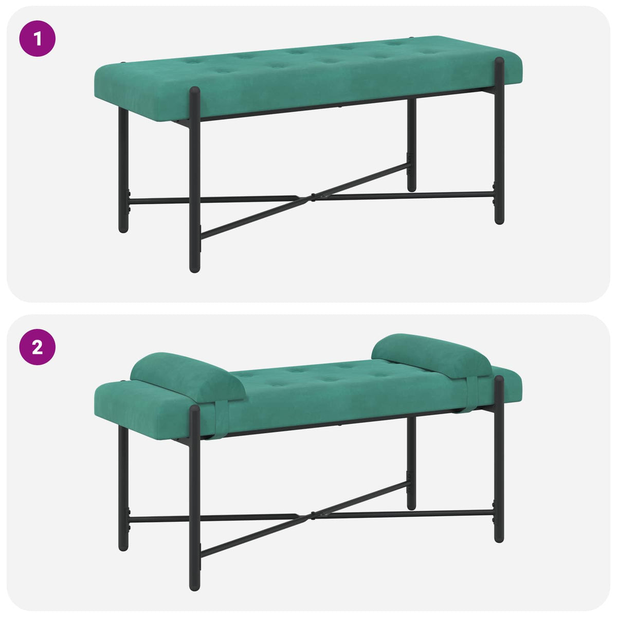 Knappet bænk med puder Turkis 110 x 40 x 46 cm Fløjl
