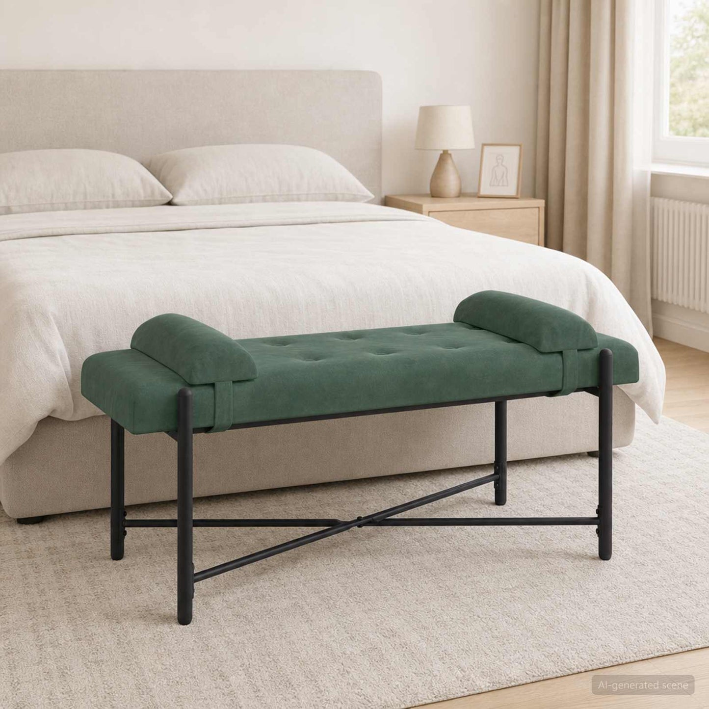 Knappet bænk med puder Havgrøn 110 x 40 x 46 cm Fløjl