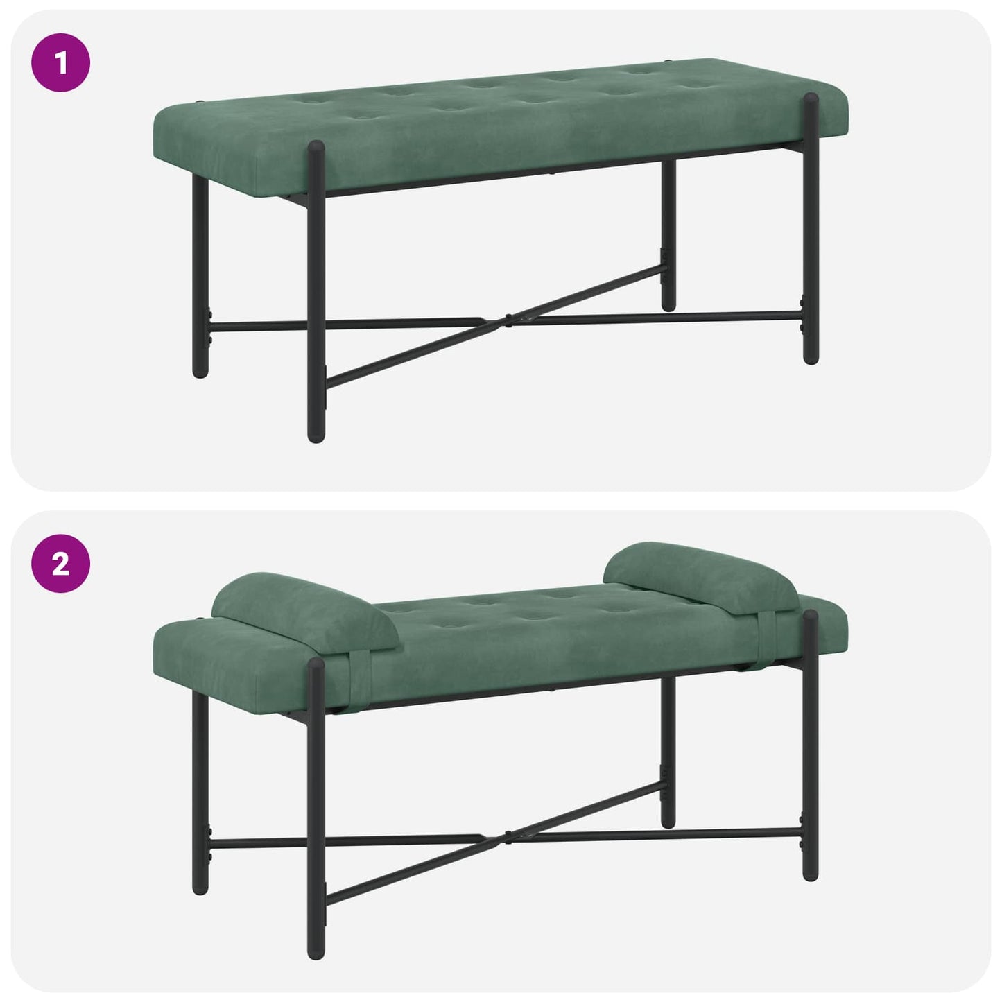 Knappet bænk med puder Havgrøn 110 x 40 x 46 cm Fløjl