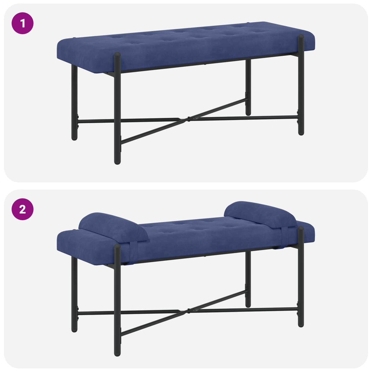 Knappet bænk med puder Politi blå 110 x 40 x 46 cm Fløjl