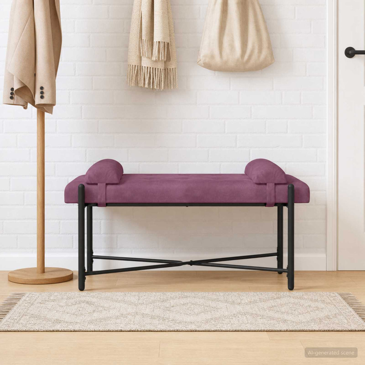 Knappet bænk med puder Lilla 110 x 40 x 46 cm Fløjl