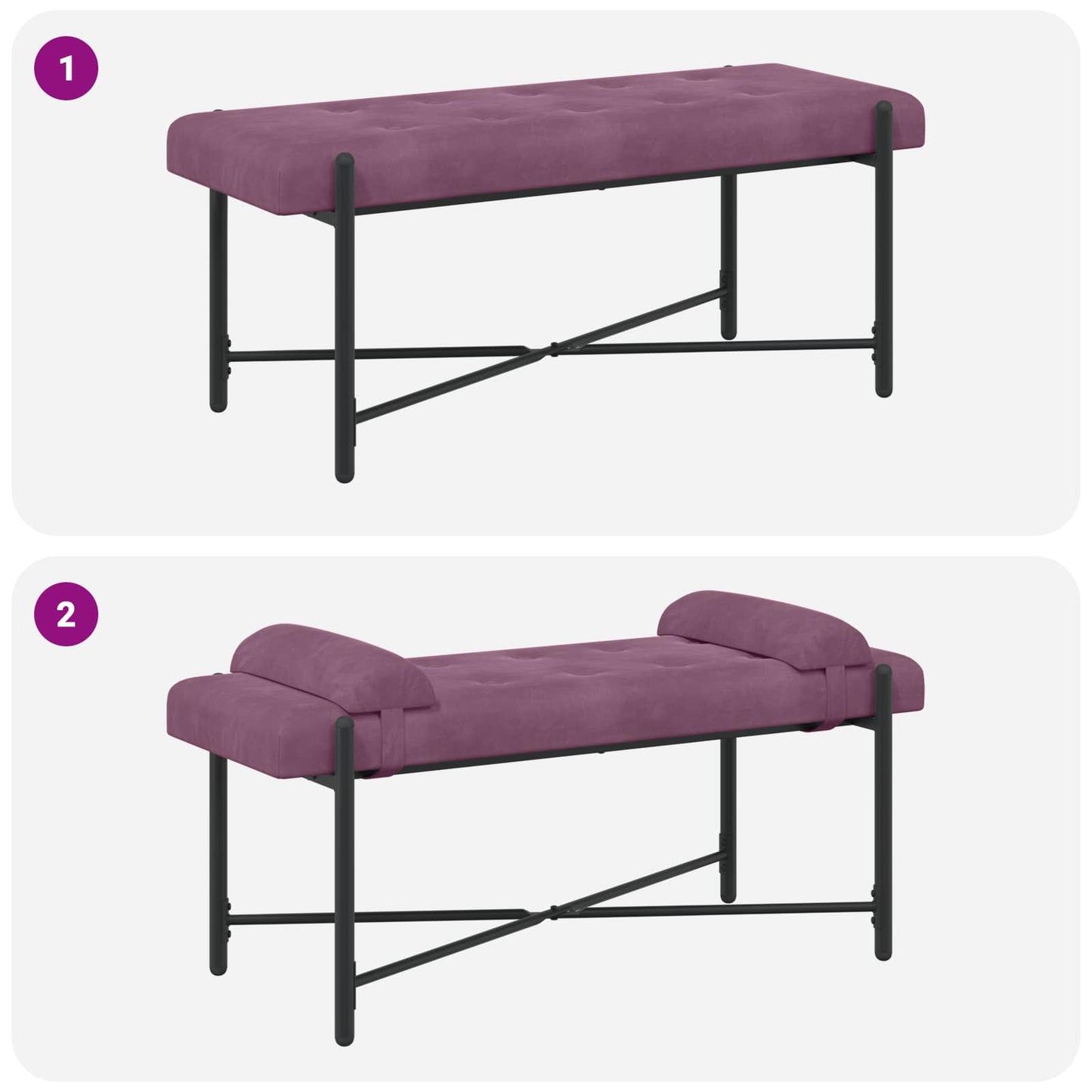 Knappet bænk med puder Lilla 110 x 40 x 46 cm Fløjl