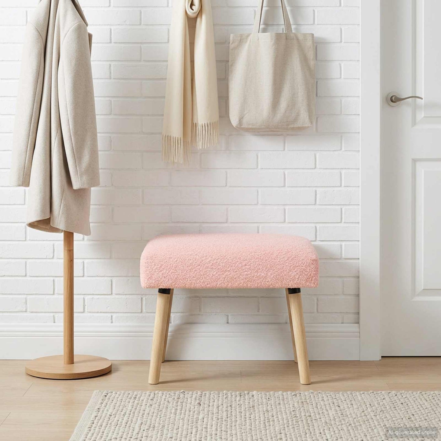bænk Ensfarvet Lyserød 60 x 40 x 45 cm Bouclé