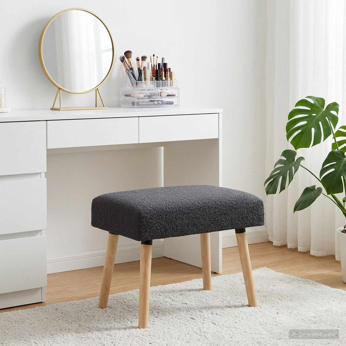 bænk Ensfarvet Mørkegrå 60 x 40 x 45 cm Bouclé